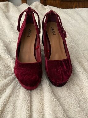 Ardene Burgundy Velvet Ankle-Strap Heels
